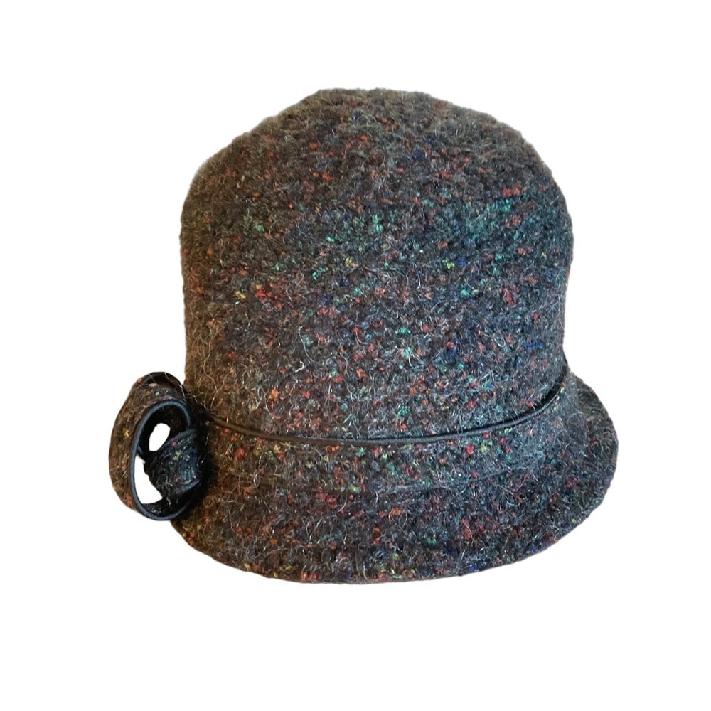Betmar New York Dark Gray Confetti Wool Blend Cloche Hat W/3-D Flower